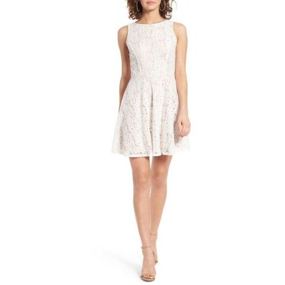 Speechless Junior Women's Ivory Scoop-Neck Floral-Lace Fit & Flare Dress in 13 - Picture 1 of 6